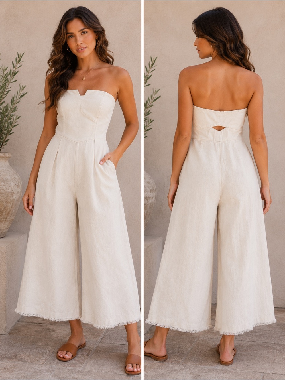 Greylin White Strapless Wide Leg Jumpsuit Size Small